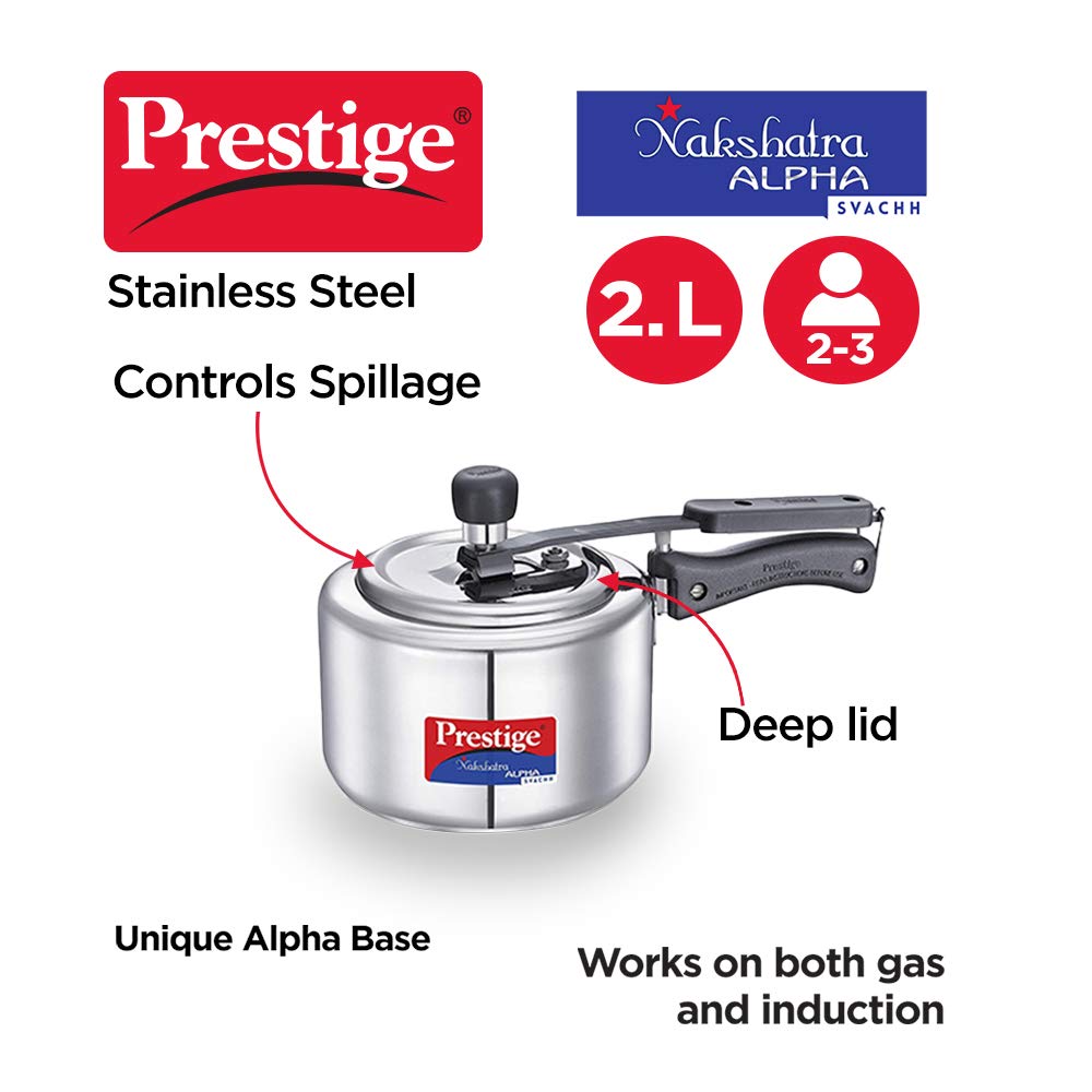 Prestige Svachh, 20244, 2 L, Nakshatra Alpha Straight Wall, With Deep Lid For Spillage Control 